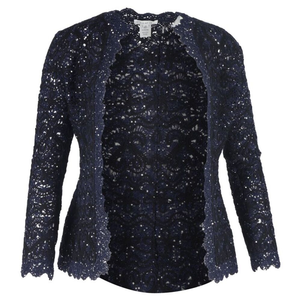 Oscar de la Renta Embroidered Sequin Jacket in Navy Blue Cotton